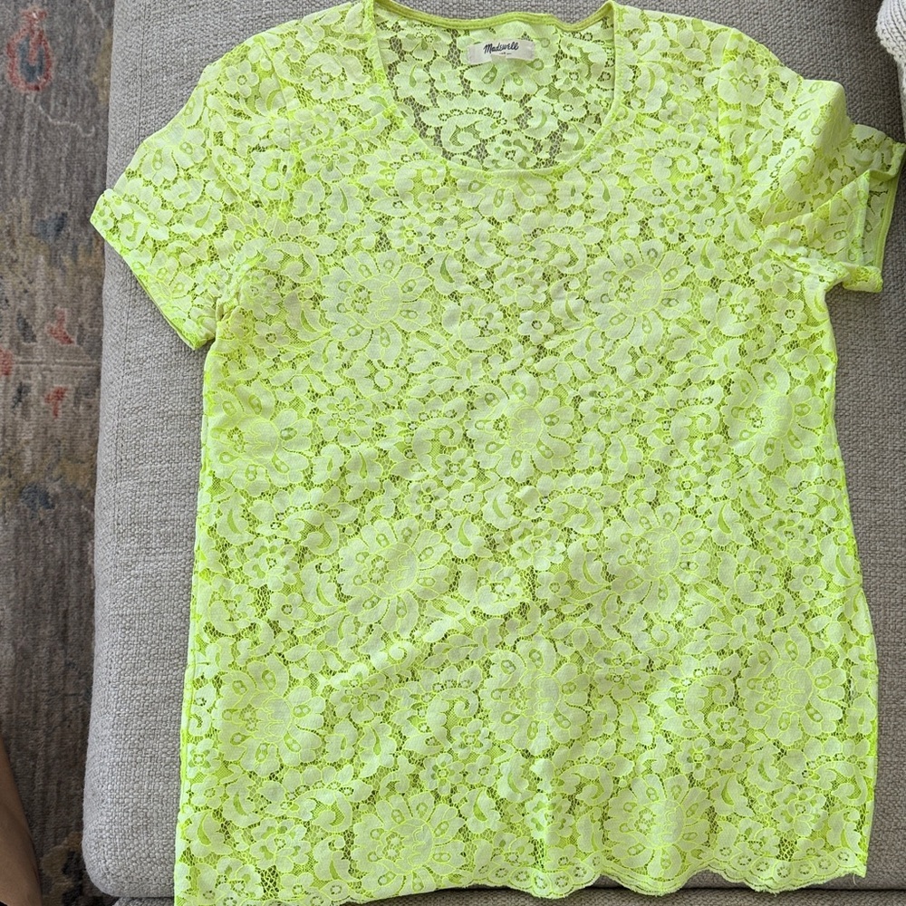 Madewell Bright Yellow Lace Short Sleeve Top